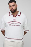 plus boxy v neck saint tropez knitted polo cream