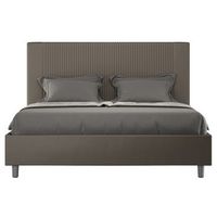 cama moderna con cabecero de rayas verticales acolchado en simil piel bazen-color marron-ropa de cama 160x200 cm