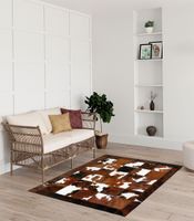 alfombra de piel patchwork toro normando tricolor