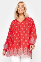 yours blusa de algodon roja con bordados calados mujer curvy y tallas grandes yours