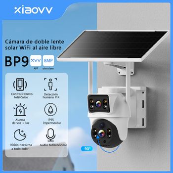 Cámara de Seguridad Solar WiFi XIAOVV de 8MP, Cámara IP PTZ Inalámbrica de Doble Lente para Exteriores, Detección Humana por IA, Visión Nocturna, Cámara de Vigilancia CCTV Impermeable