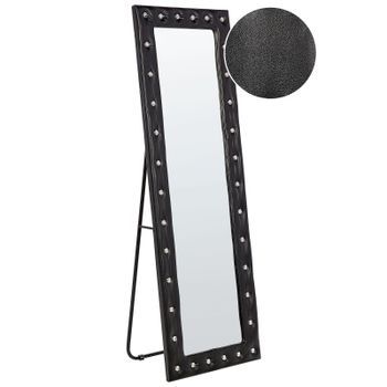 Espejo De Pie De Piel Sintética Negra 50 X 150 Cm Soporte Vidrio Ansouis