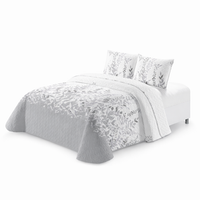 decocasa colcha bouti acolchada ligera estampado hojas r tonos gris y blanco