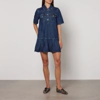ganni crinkled future denim mini dress - uk 14