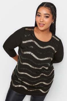 Yours Top Negro De Franjas Doradadas De Lentejuelas, Mujer Curvy Y Tallas Grandes, Yours