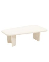 mesa de centro de microcemento con tres patas blanco roto 100x30cm