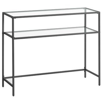 Mesa De Consola De Cristal Templado Y Metal Negro Recibidor Pasillo