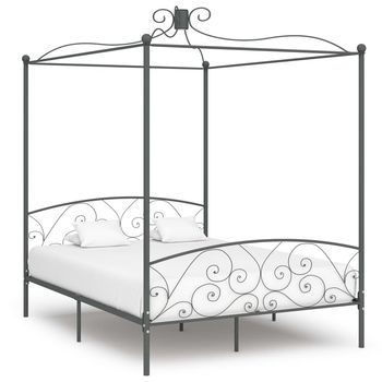 Estructura Cama Con Dosel Sin Colchón Metal Gris 160x200 Cm Vidaxl