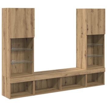Unidades De Tv De Pared Con Led Con Led 5 Uds | Mueble De Salón | Gabinete De Tv Roble Artesanal