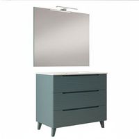 kibath mueble de bano con lavabo espejo y aplique led boreal 80x45 cm acabado azul oceano mate 3 cajones con patas