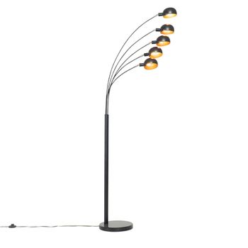 Lámpara de pie negra con dorado 5 luces