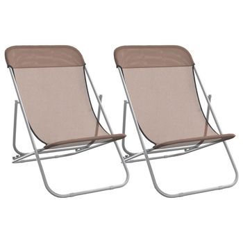 Pack 2 Uds Sillón De Playa| Silla De Playa Plegable Acero Recubierto Textilene Marrón