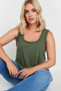 Yours Top Caqui Sin Mangas Con Tachas, Mujer Curvy Y Tallas Grandes, Yours