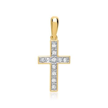 14 quilates oro amarillo colgante cruz diamante 0.1045 ct.