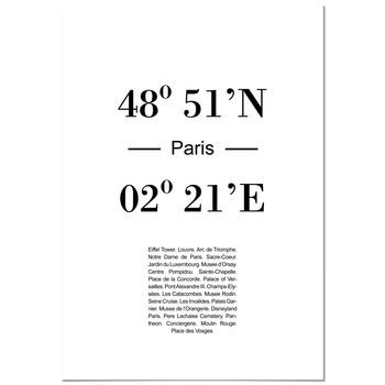Panorama Cuadro De Aluminio Coordenadas Ciudad De Paris 70x100 Cm