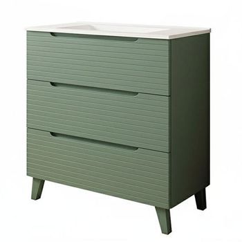 Kibath Mueble De Baño Con Lavabo Boreal 80x45 Cm Acabado Verde Lago Mate 3 Cajones Con Patas