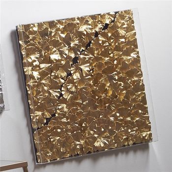 Cuadro Hojas Gingko Oro Caja Acrilica 60x5x60 Cms