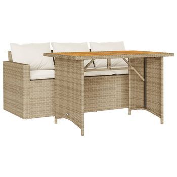 Set Comedor De Jardín 2 Uds | Mueble Jardin Mesa Y Sillas Con Cojines Ratán Sintético Beige