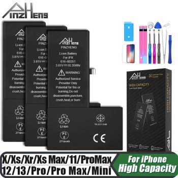 Batería PINZHENG para iPhone X XR XS 11 12 13 Mini Max Pro Promax batería de repuesto Real de alta capacidad garantía de un año