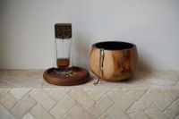 bol de madera de teca en marron y negro 12x12x8 cm