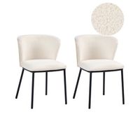 conjunto de 2 sillas de comedor de boucle con patas de hierro negras sin reposabrazos tapones para las patas diseno minimalista moderno blanco crema hoskin