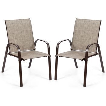 Juego De 2 Sillas De Comedor Con Reposabrazos Curvos Tela Fácil De Secar Marco De Metal Reforzado Asiento Ancho Para Piscina Gris Cfw81682