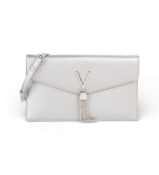Valentino para mujer. VBS9XJ17 Bolso bandolera con detalle metálico plateado (OSFA), Plata, Casual, Poliuretano