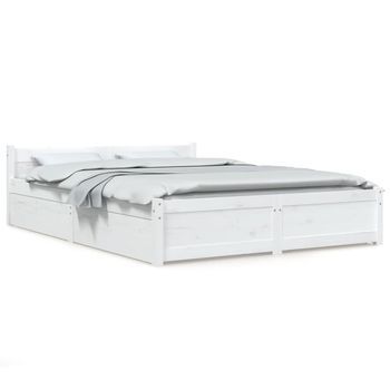 Cama Matrimonial | Cama Para Adultos | Estructura De Cama Con Cajones Blanco 160x200 Cm