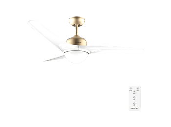 Ventilador de techo - Cecotec EnergySilence Aero 560 GoldWhite, Motor 60 W, Mando a distancia, 3 velocidades, Temporizador hasta 8 h y aspas, Blanco