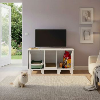 Armario para gatos, 2 puertas, con alfombrilla para rascar, blanco