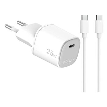 Cargador de pared Celly UPTC1USBC25WCTC GaN 25W USB-C