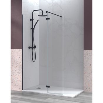 Mampara De Ducha Fijo De Ducha + 1 Puerta Abatible| Vidrio Templado 6mm Antical | 195cm Altura | 70-120cm | Transparente - Negro Mate - 70cm + 40cm