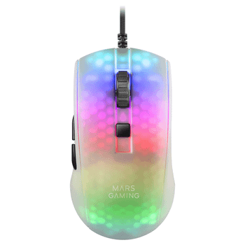 MOUSE MARS GAMING MMR TRANSLUCIDO WHITE OPTICO 12800DPI ULTRA LIGERO 58g ILUMINACION RGB SWITCHES MECANICOS HUANO PROGRAMABLES