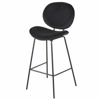 taburete alto de terciopelo negro y acero de 73 cm