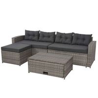 muebles de jardin de poliratan para balcon jardin terraza sofa mesa de centro puf gris compartimento de almacenamiento cojines gris oscuro 040004234