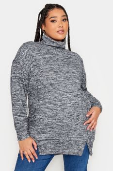 Yours Luxury Jersey Gris Jaspeado Con Cuello Alto, Mujer Curvy Y Tallas Grandes, Yours Luxury Capsule Collection