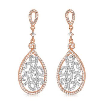 Pendientes de plata chapados en oro rosa con juego de piedras