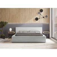 cama con canape denali  blanco rizado  140x200 cm  tela efecto lana  somier elevable  almacenamiento integrado