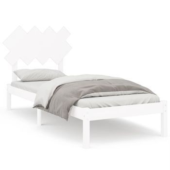 Cama Individual | Cama Para Adultos | Estructura De Cama De Madera Maciza Blanca 90x190 Cm