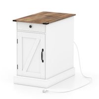 costway mesa auxiliar con estacion de carga y almacenamiento cajon estante ajustable y bandeja extraible para dormitorio o salon blanco