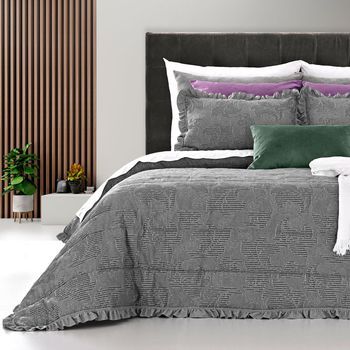 Edredón Algodón Jacquard Volante Vitoria + Cojines 150 Cm Rufino Diaz, Gris
