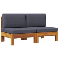 sofa central 2 piezas cojines gris oscuro madera de acacia vidaxl