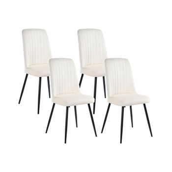 Conjunto De 4 Sillas De Comedor Tapizado De Terciopelo Estilo Escandinavo Moderno Sin Reposabrazos Patas De Hierro Negras Blanco Crema Kirby