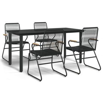 Juego De Comedor De Jardín 5 Piezas | Mueble De Jardín Ratán Pvc Negro