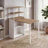 escritorio con estanteria melamina acero homcom 105x60x127 cm natural