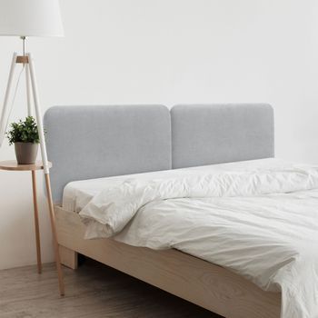 Dhome Cabecero Tapizado Liso Redondeado Tela Para Pared Acústicos Cabeceros Absorbentes Cabezal Cama Dormitorio (gris Claro, 180 Cm Dual)