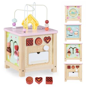 Costway Cubo de Actividades de Madera Montessori Juguetes Sensoriales Educativos para Bebés 18+ Meses Aprendizaje Cumpleaños Navidad