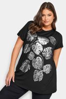 yours camiseta negra de hojas plateadas mujer curvy y tallas grandes yours