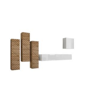 Conjunto De Muebles De Salón Switch Iii De Diseño, En Colores Blanco Y Roble Wotan. Acabados Brillantes Y Efecto Roble Fresado.
