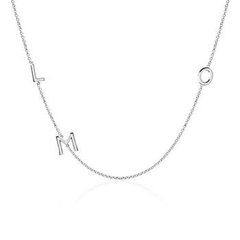 Cadena de oro blanco de 14 quilates para mujer con 3 letras